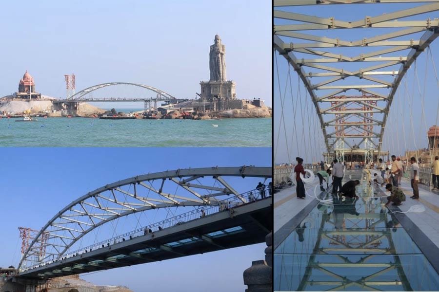 വിവേകാനന്ദപ്പാറയിൽ നിന്ന് തിരുവള്ളുവർ പ്രതിമയിലേക്കുള്ള കണ്ണാടിപ്പാലം തുറക്കുന്നു.