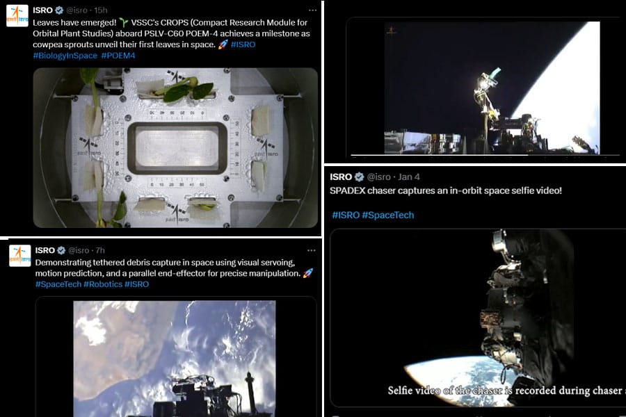 isro-spadex-leaves-emerged- ബഹിരാകാശത്ത് നിർണായക പരീക്ഷണവുമായി ഐഎസ്ആർഒ; യന്ത്രക്കൈ പരീക്ഷണം വിജയകരം, പയര്വിത്തുകള്ക്ക് ഇലകള് വിരിഞ്ഞു.