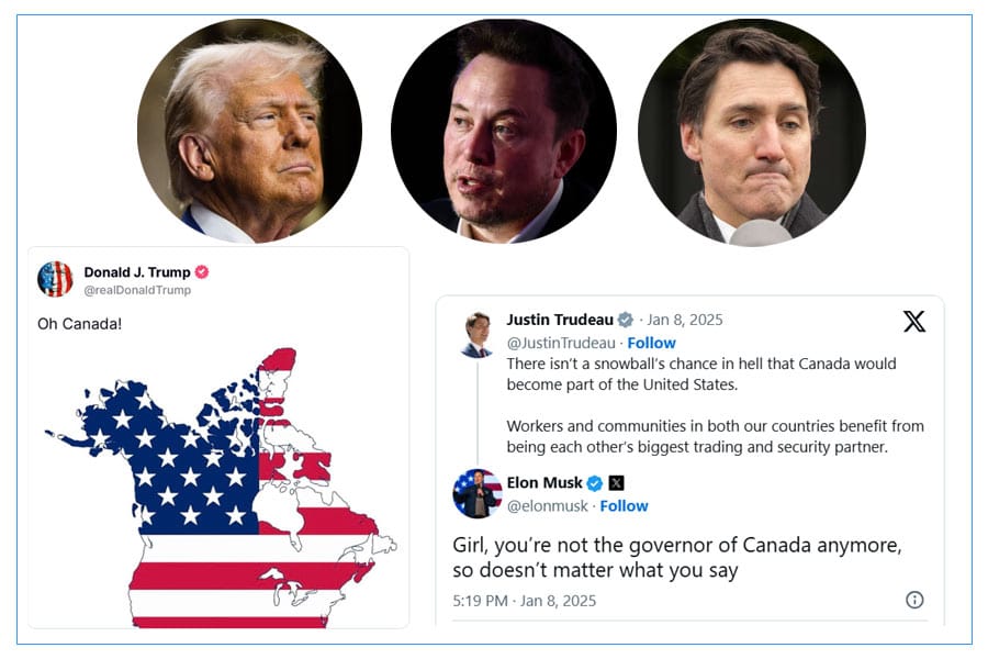 ട്രംപിന്റെ നിര്‍ദേശം തള്ളിയ ജസ്റ്റിന്‍ ട്രൂഡോയെ പരിഹസിച്ച് ഇലോണ്‍ മസ്‌ക്.