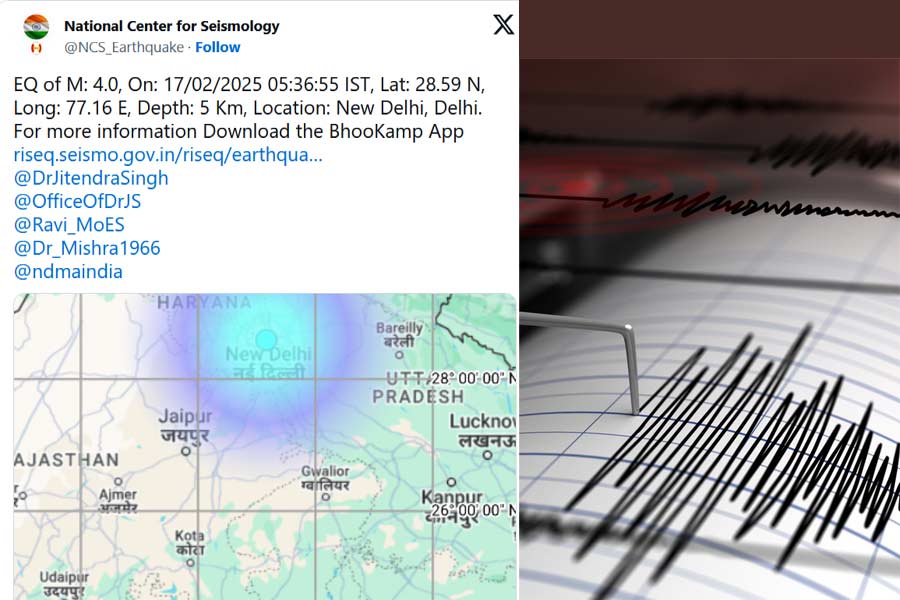 ഡല്‍ഹിയില്‍ ഭൂചലനം, റിക്ടര്‍ സ്‌കെയില്‍ 4.0 രേഖപ്പെടുത്തി.