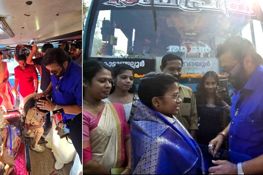father-and-daughter-bus-emp ബസ്സ് ഡ്രൈവറായ അച്ഛനും, കണ്ടക്ടറായ മകൾക്കുമൊപ്പം സുരേഷ് ഗോപിയുടെ സ്നേഹ യാത്ര