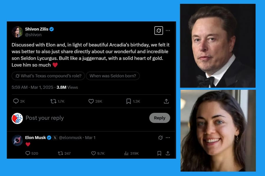14-ാമത്തെ കുഞ്ഞു പിറന്ന സന്തോഷം പങ്കുവച്ച് ഇലോൺ മസ്‌കും പങ്കാളി ഷിവോണ്‍ സിലിസും.