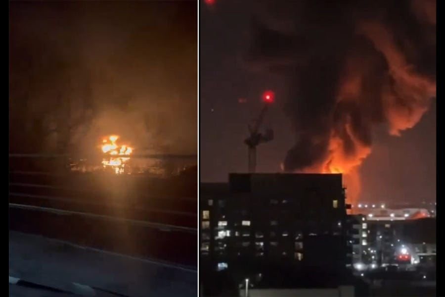 london-fire-near-heathrew-a സബ്സ്റ്റേഷനിൽ പൊട്ടിത്തെറി: ഹീത്രൂ വിമാനത്താവളം അടച്ചു; റദ്ദാക്കിയത് 1400 വിമാന സർവീസുകൾ