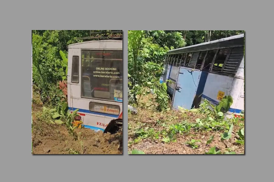 നേര്യമംഗലത്ത് കെഎസ്ആർടിസി ബസ് താഴ്ചയിലേക്ക് തെന്നിനീങ്ങി; ഒരു മരണം.