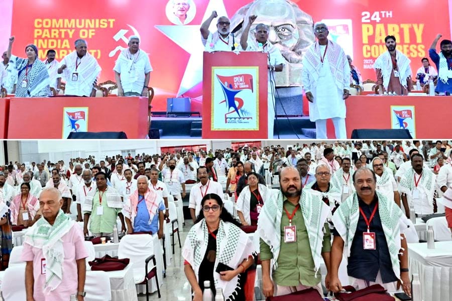 കഫിയ അണിഞ്ഞ് പലസ്തീൻ പിന്തുണയുമായി സിപിഎം പാർട്ടി കോൺഗ്രസ്.