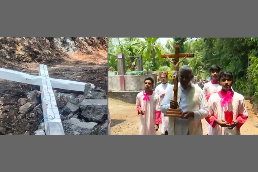 കുരിശ് പൊളിച്ച ഭൂമിയിലേക്ക് കുരിശിന്റെ വഴിയുമായി വിശ്വാസികൾ; തടഞ്ഞ് വനംവകുപ്പ് ഉദ്യോ​ഗസ്ഥർ