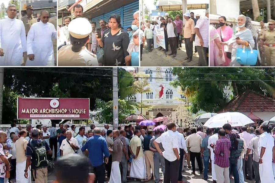 ഏകീകൃത കുർബാന തർക്കം; ബിഷപ്പ് ഹൗസിന് മുന്നിൽ പ്രതിഷേധം