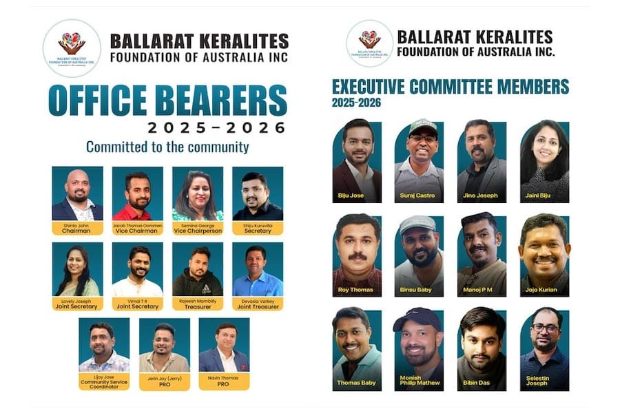 ബാലരറ്റ് കേരളൈറ്റ്സ് ഫൗണ്ടേഷൻ ഓഫ് ഓസ്ട്രേലിയയുടെ പുതിയ ഭാരവാഹികളെ തിരഞ്ഞെടുത്തു