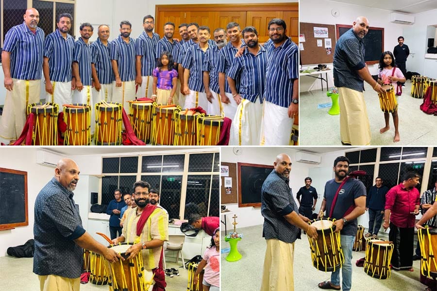 chendamelam-brisbane ക്യൂൻസ്ലാൻഡിൽ ബ്രിസ്ബേൻ ബീറ്റ്സ് ശിങ്കാരിമേളത്തിന്റെ വർണ്ണശബളമായ അരങ്ങേറ്റം നടത്തി.