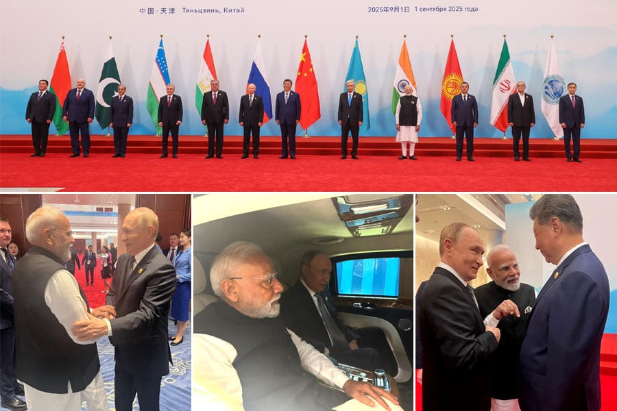 modi-xi-and-putin ഭീകരവാദം മാനവരാശിക്ക് ഭീഷണിയാണെന്ന് ഷാങ്ഹായ് ഉച്ചകോടിയിൽ മോദി; സൗഹൃദം പങ്കിട്ട് മോദിയും ഷിയും പുടിനും.