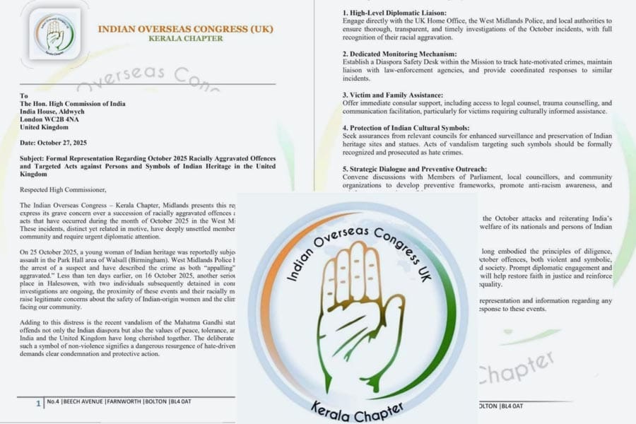 ioc-uk-kerala-chapter ഇന്ത്യൻ വംശജർക്കെതിരെയുള്ള ആക്രമണങ്ങളിൽ അടിയന്തര ഇടപെടൽ ആവശ്യപ്പെട്ട് ഐഒസി (യു കെ) - കേരള ചാപ്റ്റർ ഹൈകമ്മിഷന് ഹർജി സമർപ്പിച്ചു.