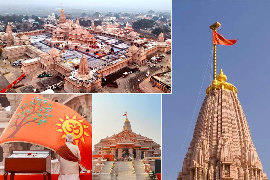 ayodhya-ram-mandir-flag-hos അയോദ്ധ്യ; ഭവ്യമന്ദിരത്തിന്റെ ഗോപുരമുകളിൽ പരമപവിത്രമായ ധ്വജം ഉയർന്നു; 500 വർഷം നീണ്ട പുണ്യ യജ്ഞത്തിന്റെ പരിസമാപ്തിയെന്ന് പ്രധാനമന്ത്രി.