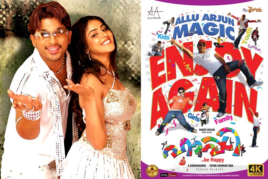 allu-arjun-happy-rerelease 4K റീ റിലീസിന് ഒരുങ്ങി അല്ലുവിന്റെ "ഹാപ്പി"; 20 വർഷത്തിന് ശേഷം ഏപ്രിൽ 20-ന് ചിത്രം വീണ്ടും ബിഗ് സ്ക്രീനിലേക്ക്.