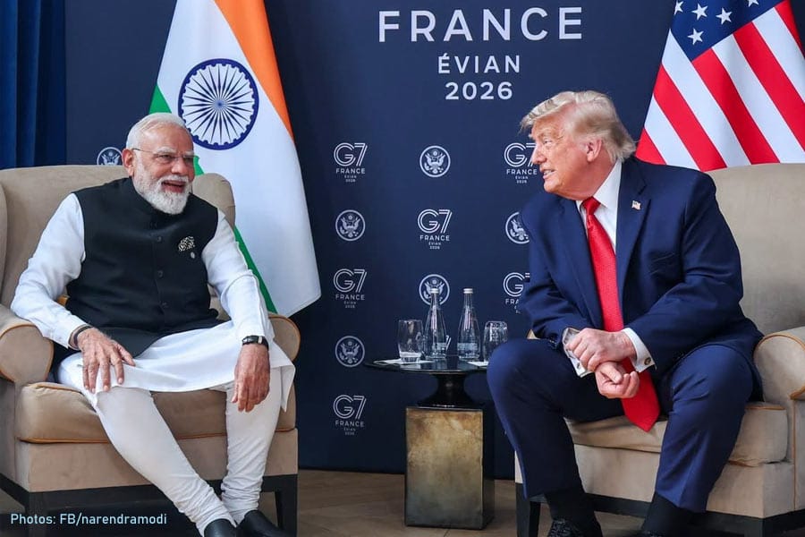 modi-trump-g7-france ഇന്ത്യയ്ക്ക് നേരെ ഏതെങ്കിലും തരത്തിലുള്ള ആക്രമണം ഉണ്ടായാൽ സഹായിക്കാൻ അമേരിക്ക മുന്നിലുണ്ടാകുമെന്നു ട്രംപ്.