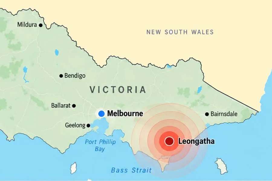 earthquake-victoria മെൽബണിന് തെക്കുകിഴക്കായി ലിയോംഗാത്തയ്ക്ക് സമീപം ശക്തമായ ഭൂചലനം
